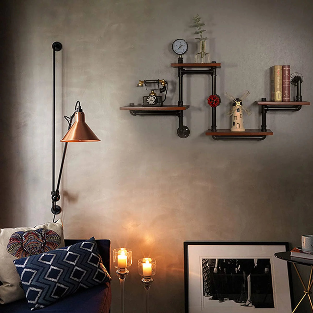 Industrial Pipe Wall-Mounted Wood Shelving Z78568