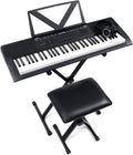 61 Key Piano Keyboard with Keyboard Stand, Bench, Sheet Music Stand, Headphones, Speakers L4437