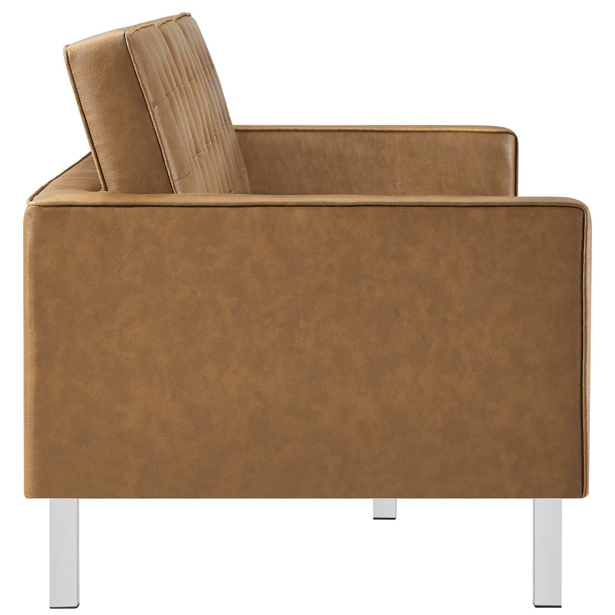 Silver Tan Vegan Leather Upholstered Sofa F23928