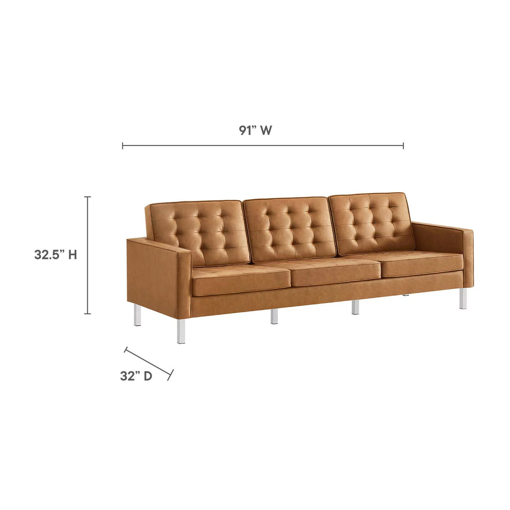 Silver Tan Vegan Leather Upholstered Sofa F23928