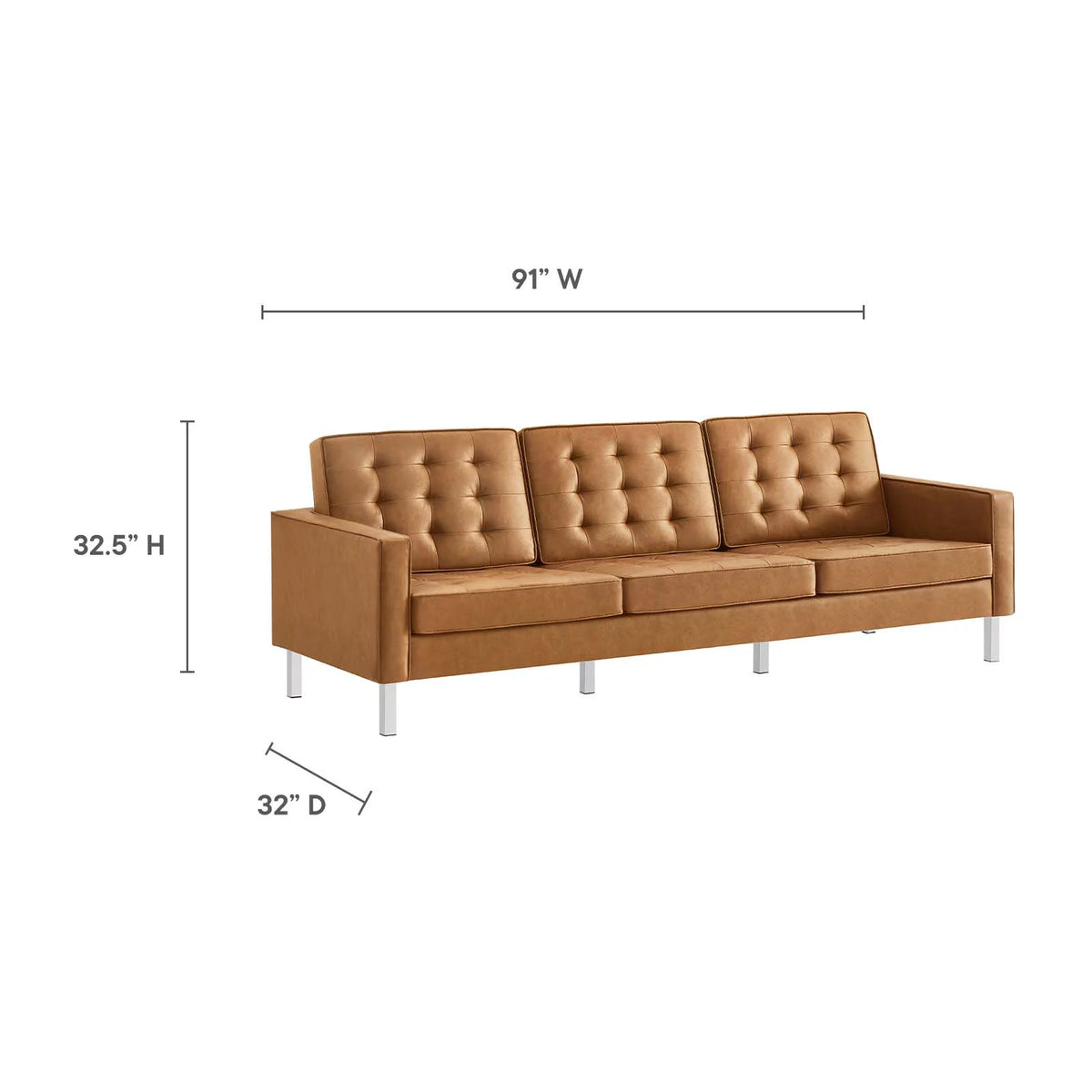 Silver Tan Vegan Leather Upholstered Sofa F23928