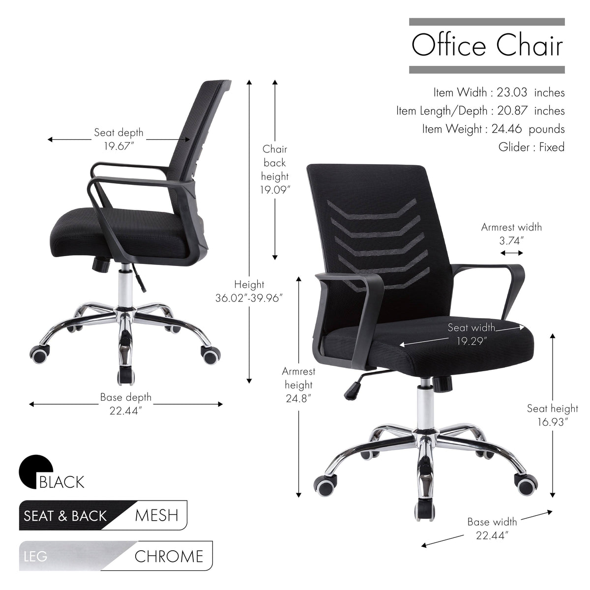 Adjustable Swivel Office Chair Black M348