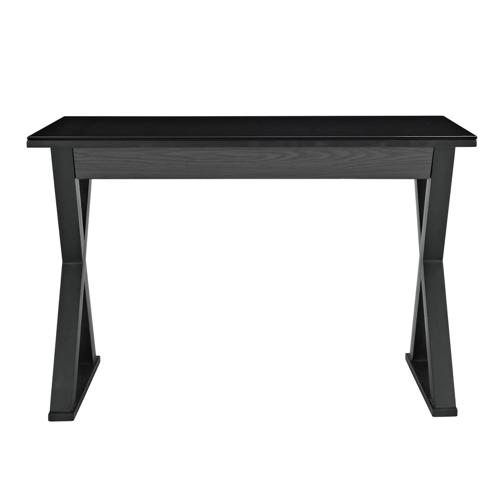 Black Glass Top Wood Computer Desk B12684