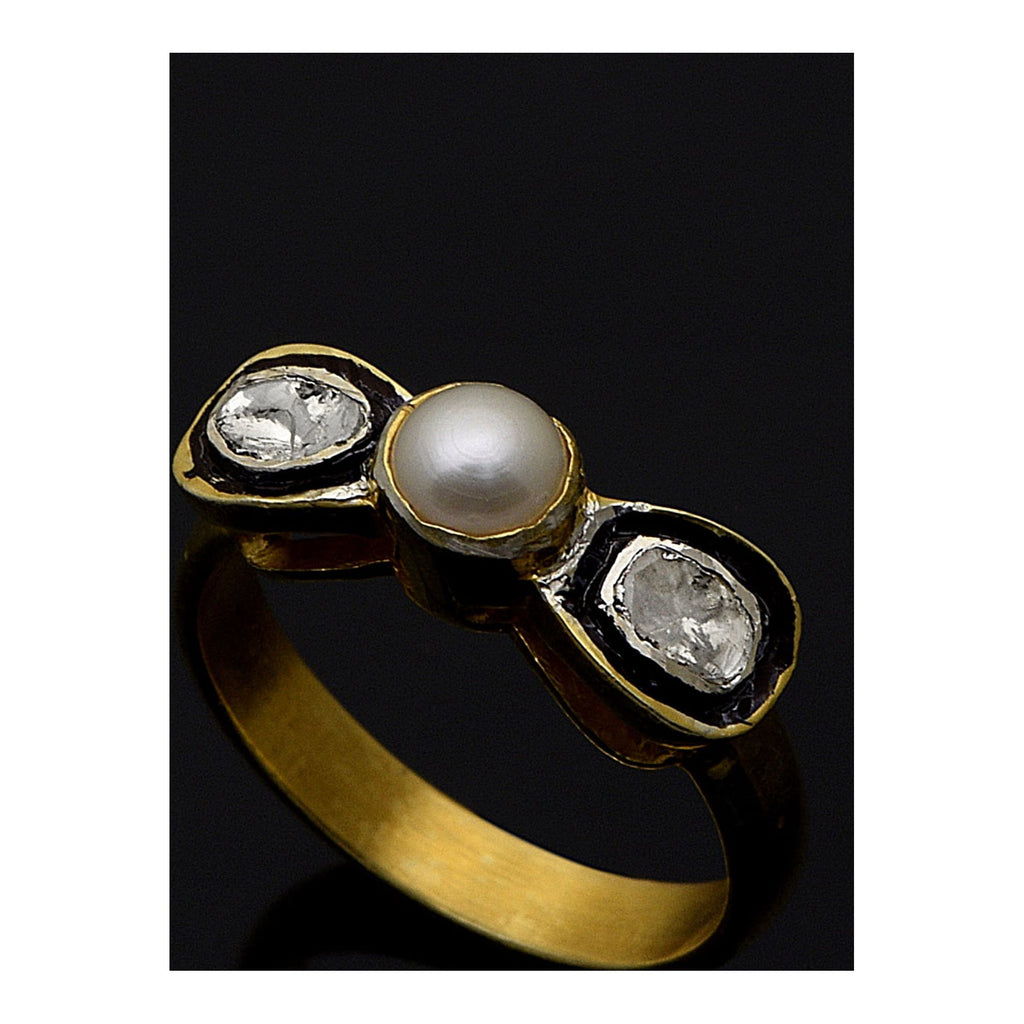 0.50 CTW Diamond Polki Ring 925 Sterling Silver with Black Enamel N871074