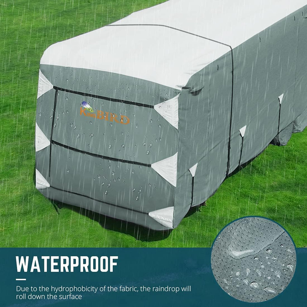 RV Cover, 5 Layers Anti-UV Top Panel, Fits 23'-26' Motorhome, with 2Pcs Straps & 4 Tire Covers S3660