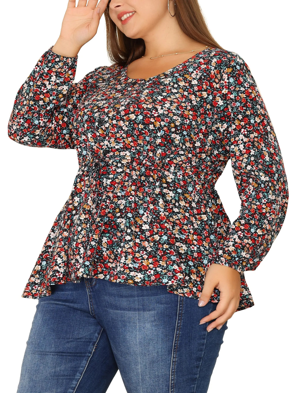 Plus Size V Neck Ruffle Flowy Tunic Blouse J9277