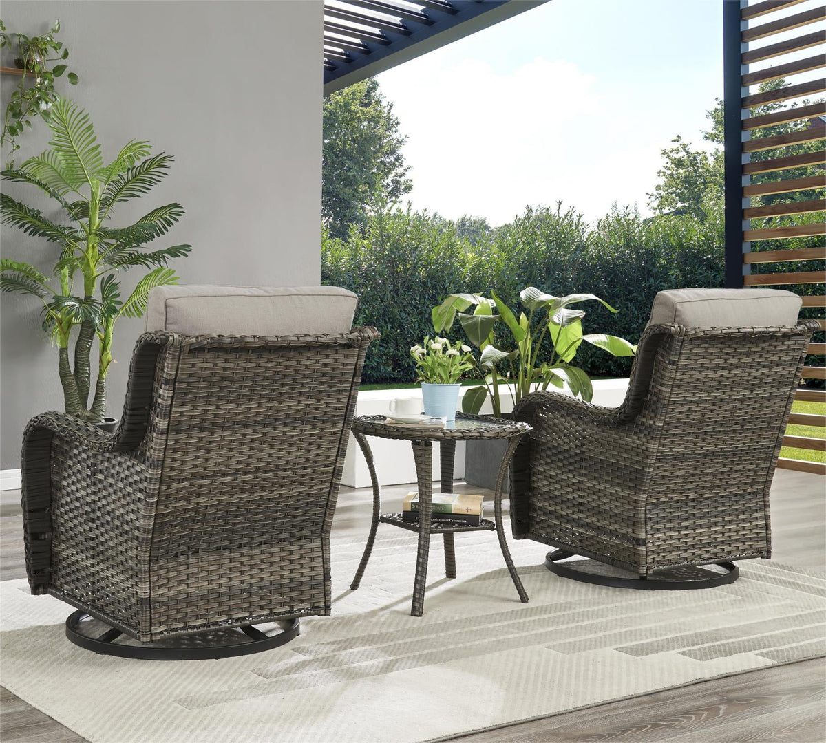 3-Piece Outdoor Swivel Gliders with Side Table Y993