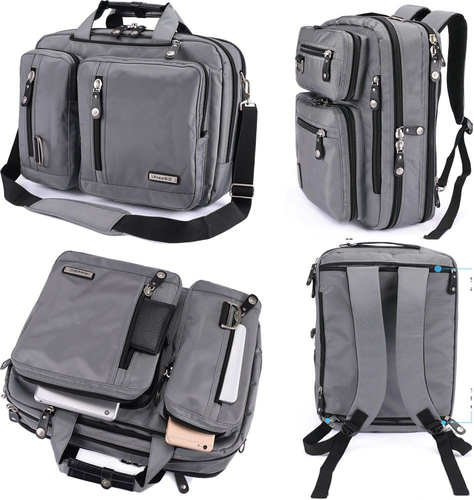 Convertible Laptop Backpack Briefcase Messenger Bag Water Resistant Travel Rucksack for 17.3 Inch Laptop Gray O516480