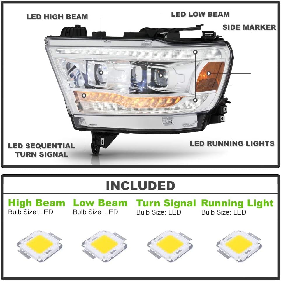 Chrome LED DRL Sequential Signal Dual Projector Headlights Q2135