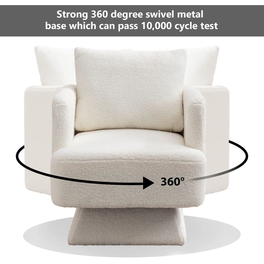 Beige Lamb Wool Swivel Accent Chair F656490