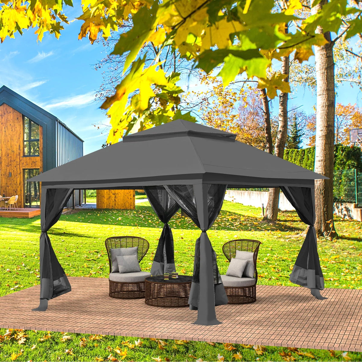 13 x 13 ft Pop up Gazebo Canopy Shelter with Mosquito Netting F72853