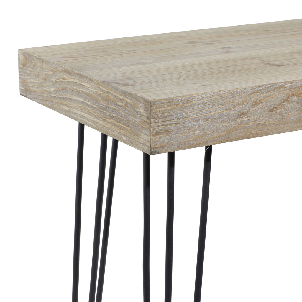 Brown Wood Console Table with Black Metal Hairpin Legs A8589