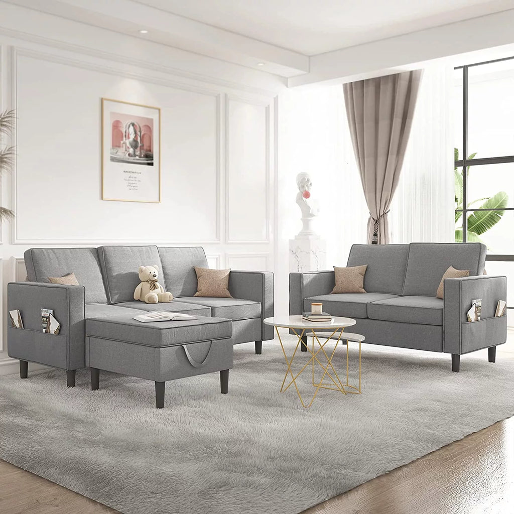 Light Gray Convertible Sectional Sofa with Storage Ottoman O78010