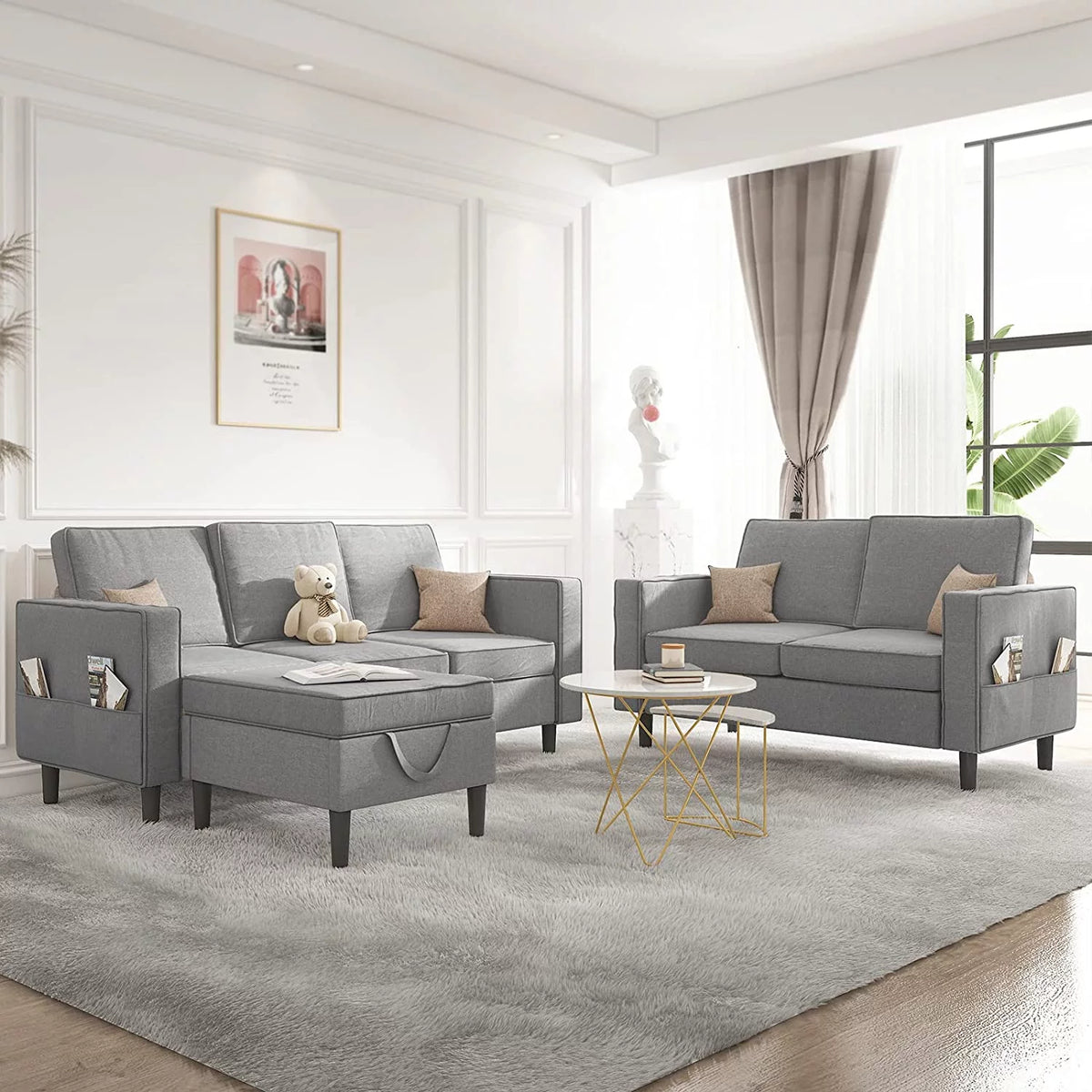 Light Gray Convertible Sectional Sofa with Storage Ottoman O78010