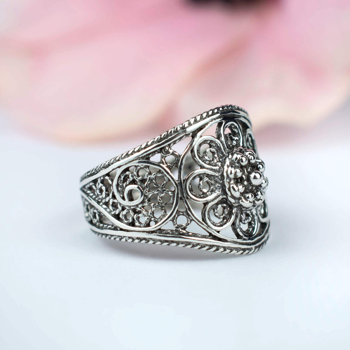 Sterling Silver Filigree Cocktail Ring K88882