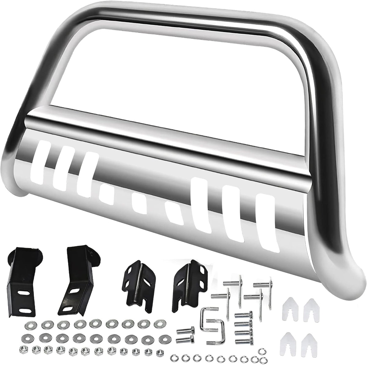 Stainless Chrome Bull Bar with Skid Plate P5653