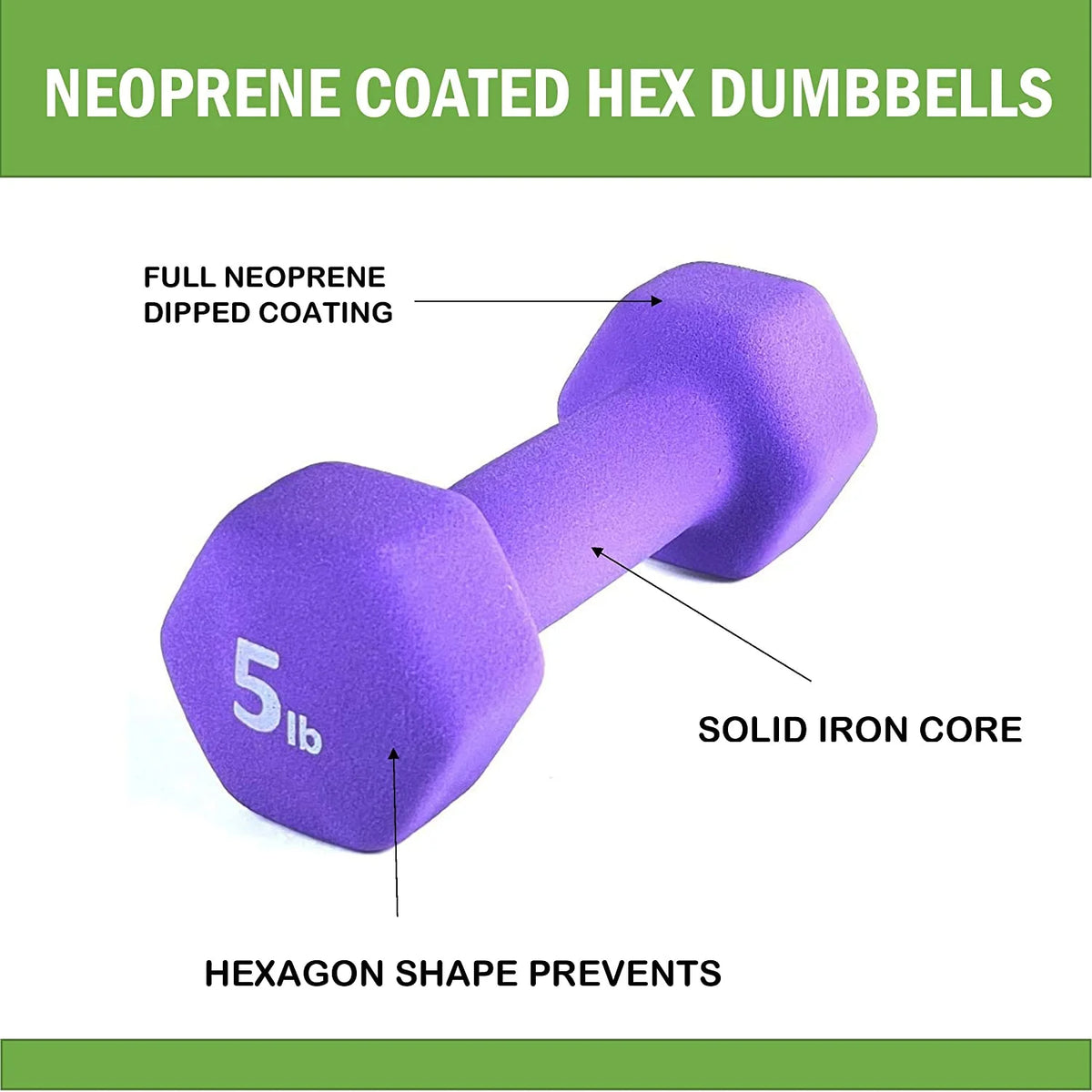 Neoprene 5 Lbs. Hex Dumbbells, Set of 2 D9059