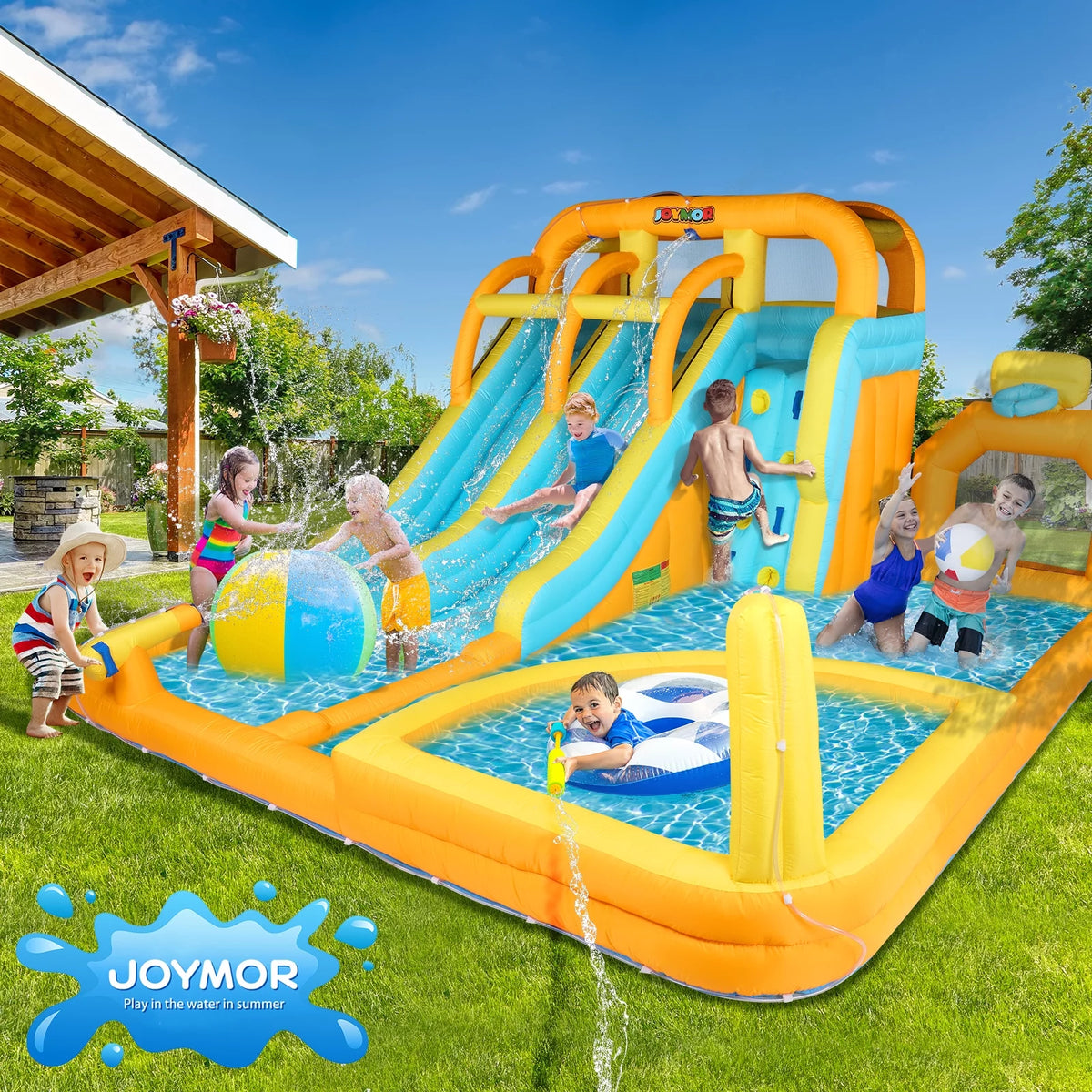 8-in-1 Inflatable Water Slide Park with Splash & Deep Pool N951
