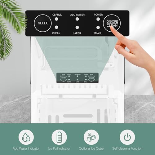 Countertop Ice Maker, 9 Cubes in 6 Mins, 26lbs in 24Hrs, 2 Sizes of Bullet Ice, Auto-Cleaning, Portable Ice Machine with Handle, Basket and Scoop R83026