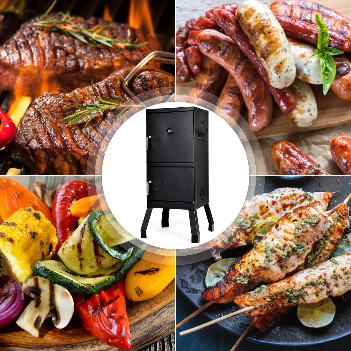 Vertical Charcoal Smoker BBQ Grill with Temperature Gauge M523
