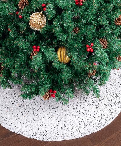 Silver Sequin Christmas Tree Skirt and Tree Collar H8311
