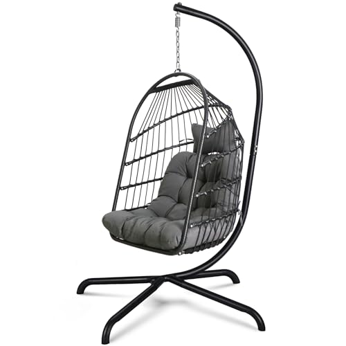 Foldable Wicker Rattan Hanging Egg Chair with Cushion W1964