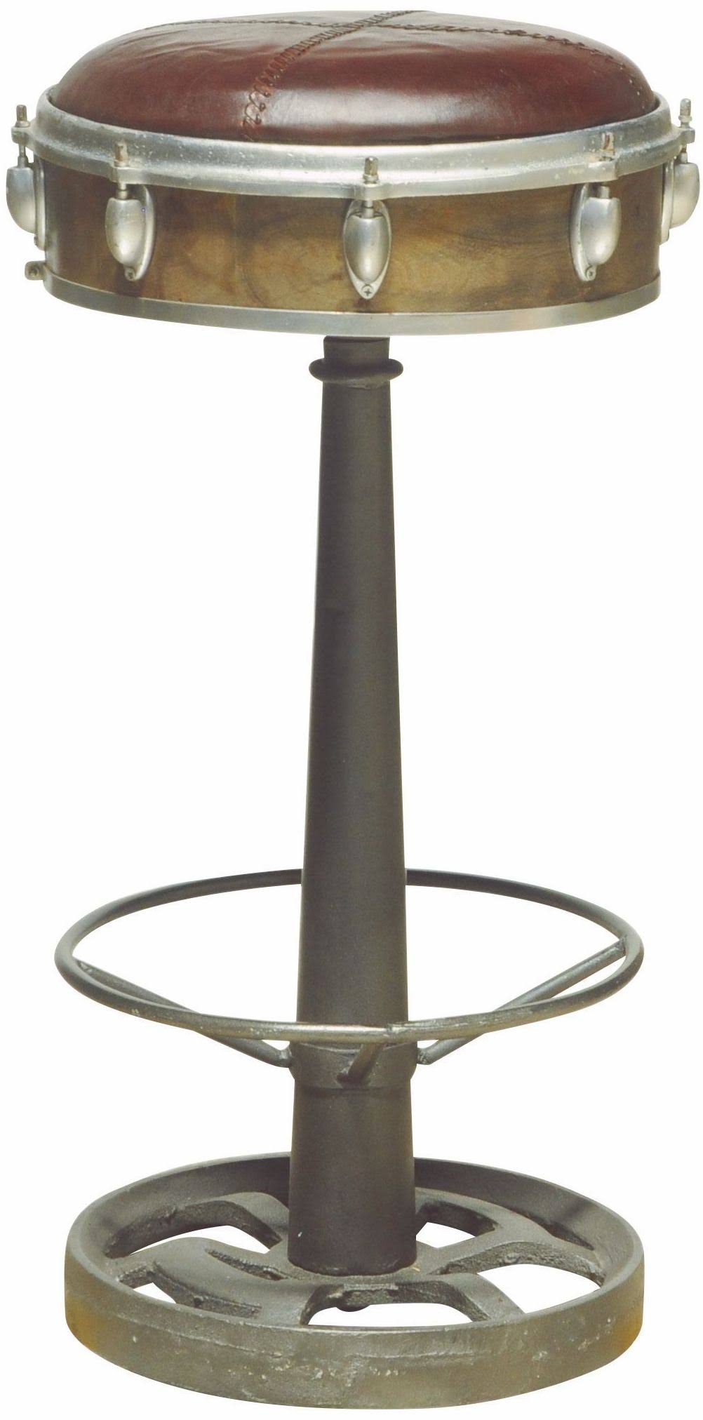Cast Iron Framed Leather Bar Stool Brown / Brass F17345