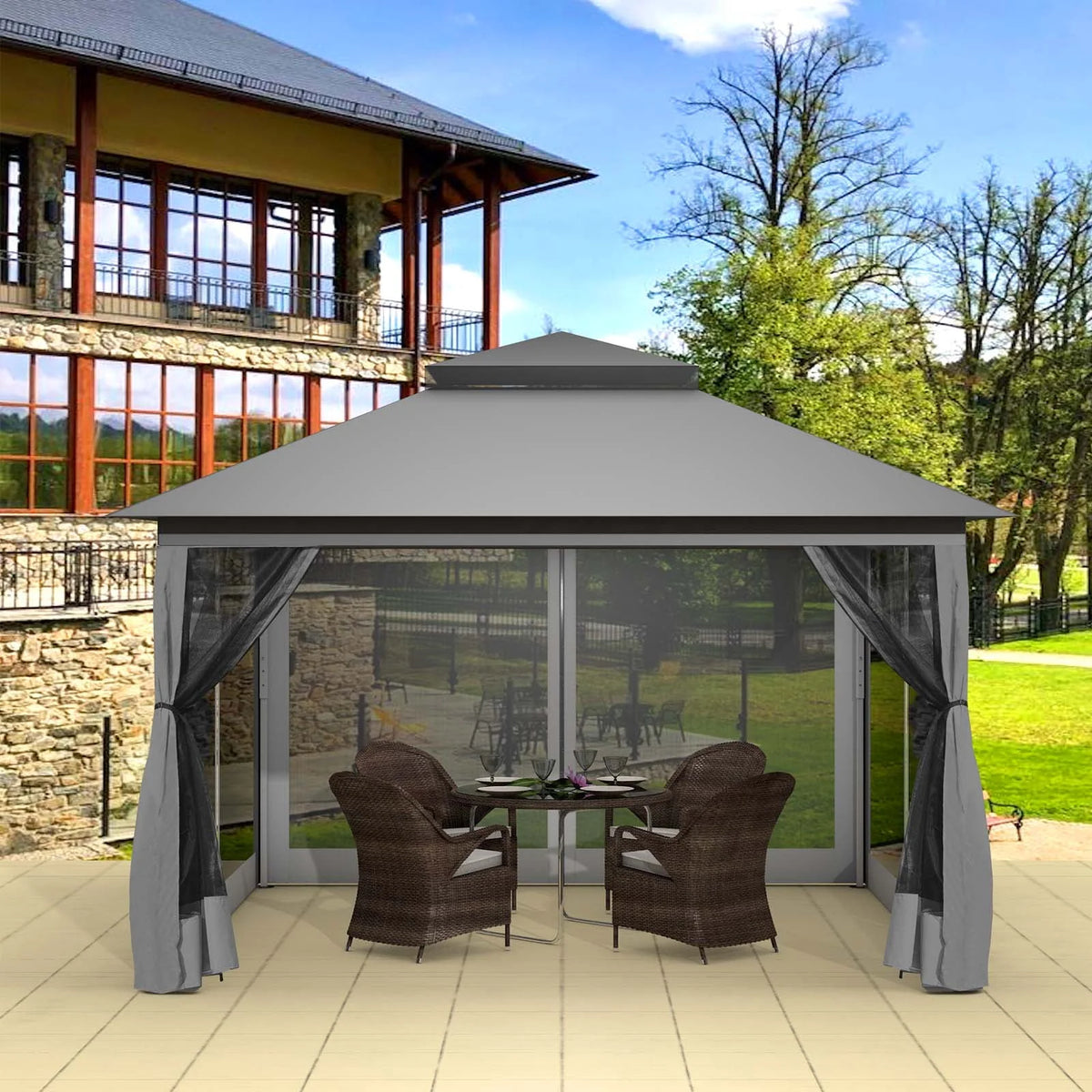 13 x 13 ft Pop up Gazebo Canopy Shelter with Mosquito Netting F72853