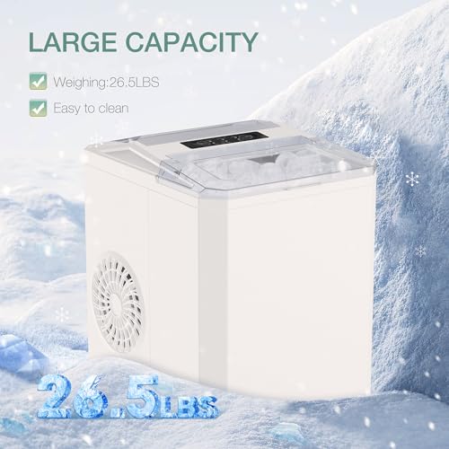 Countertop Ice Maker, 9 Cubes in 6 Mins, 26lbs in 24Hrs, 2 Sizes of Bullet Ice, Auto-Cleaning, Portable Ice Machine with Handle, Basket and Scoop R83026