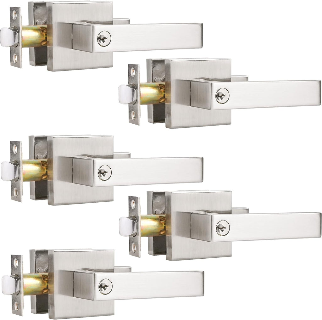 5 Pack Keyed Entry Lever Lock Handle Satin Nickel Finish K5311
