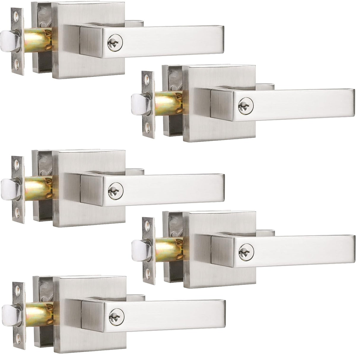 5 Pack Keyed Entry Lever Lock Handle Satin Nickel Finish K5311