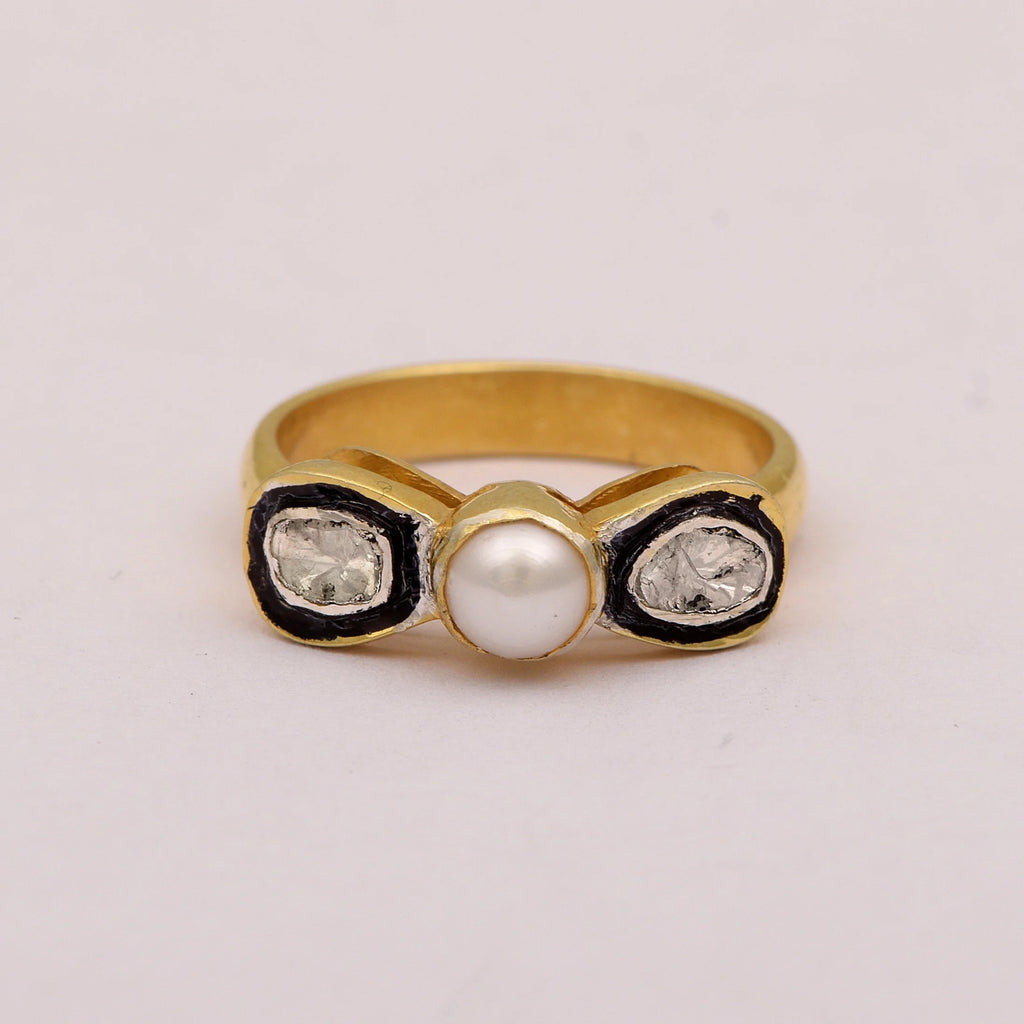 0.50 CTW Diamond Polki Ring 925 Sterling Silver with Black Enamel N871074