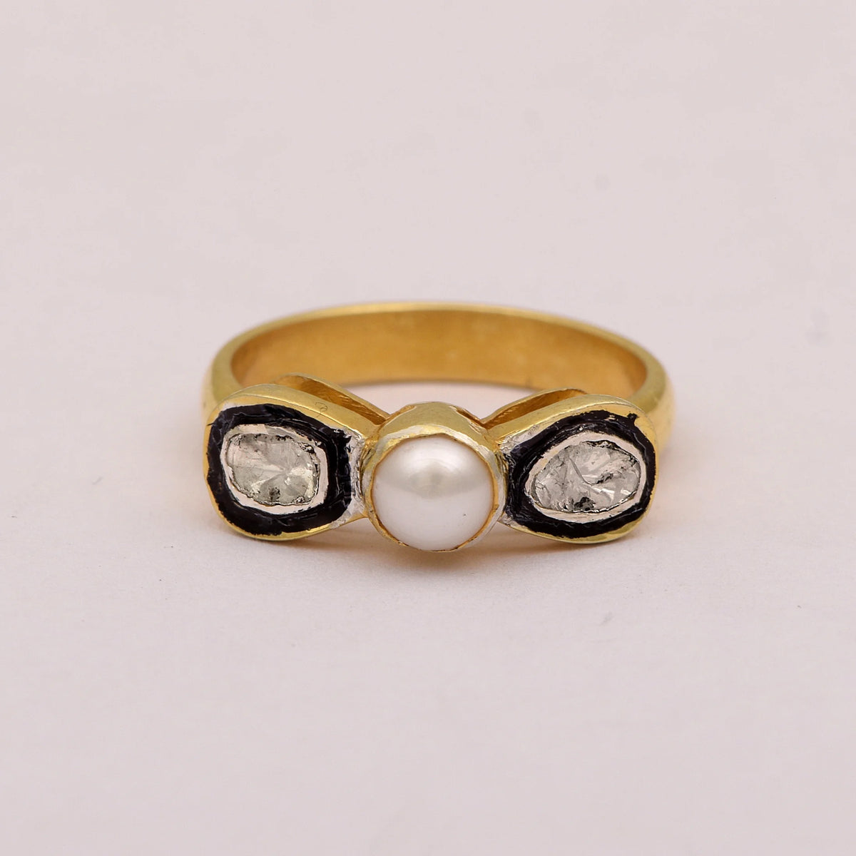 0.50 CTW Diamond Polki Ring 925 Sterling Silver with Black Enamel N871074