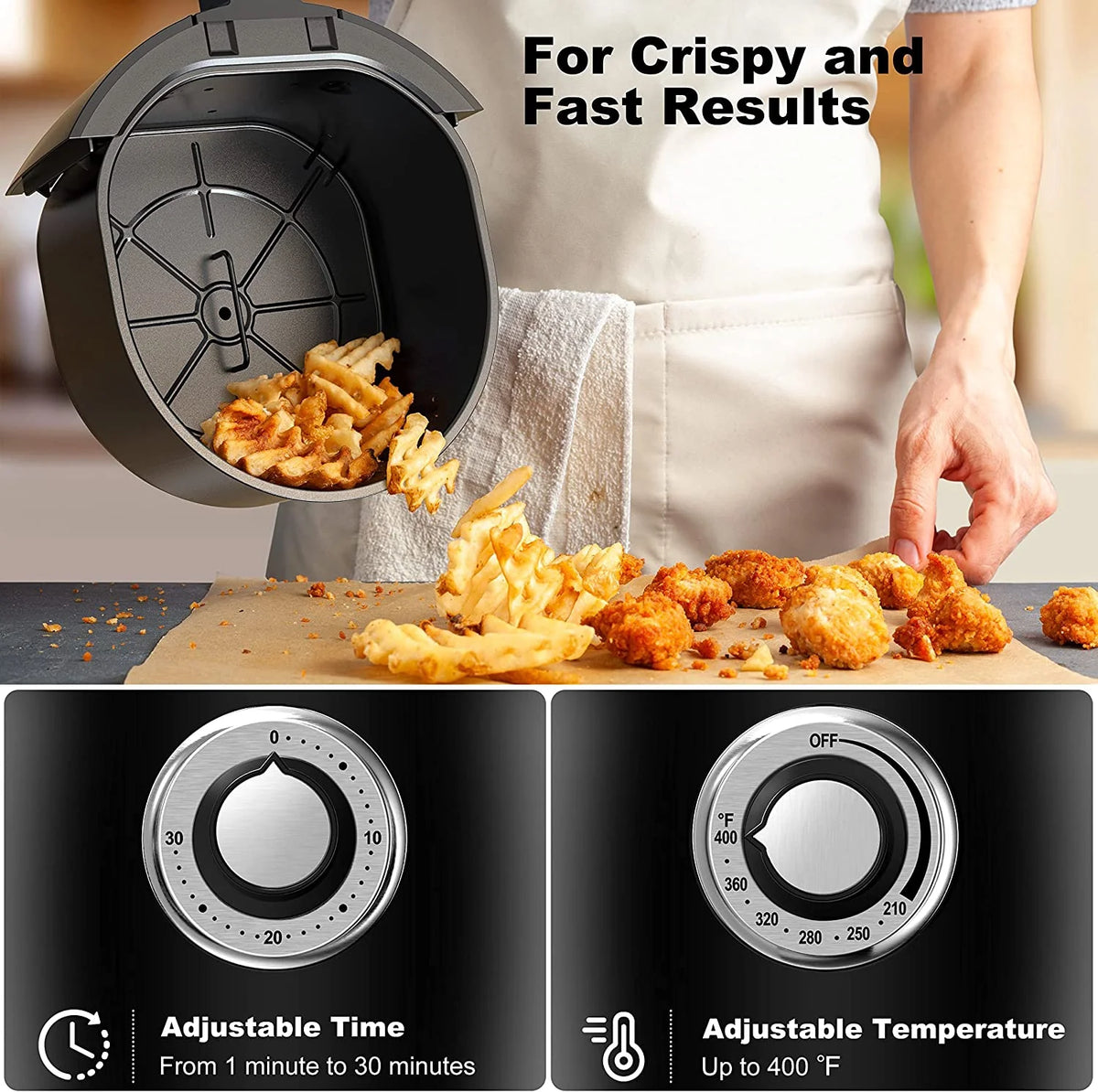 Compact Electric Air Fryer, Non-Stick Basket, 2.6 Quart, 1200W, Black L49524