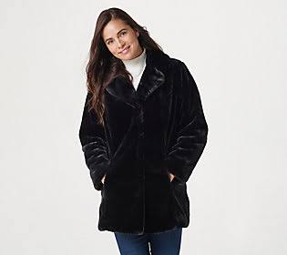 Black Faux Fur Coat with Floral Printed Lining S57319