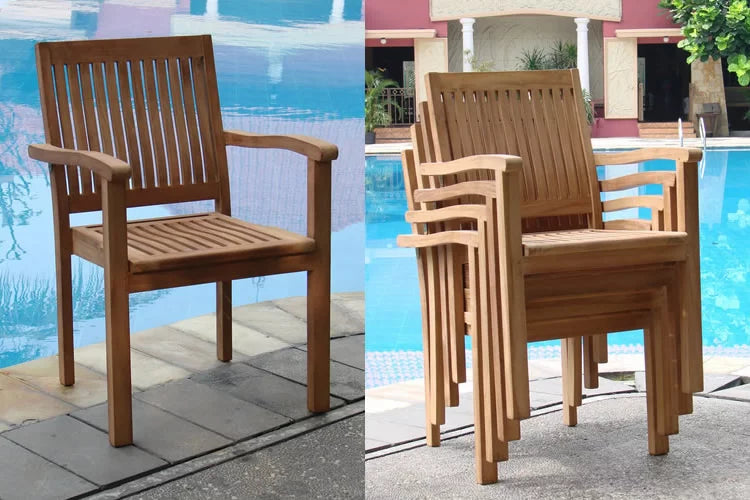 Grade-A Teak 5 Pc Dining Set with Oval Trestle Leg Table and 4 Stacking Arm Chairs V8191