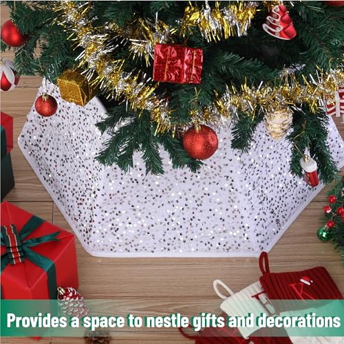 Silver Sequin Christmas Tree Skirt and Tree Collar H8311