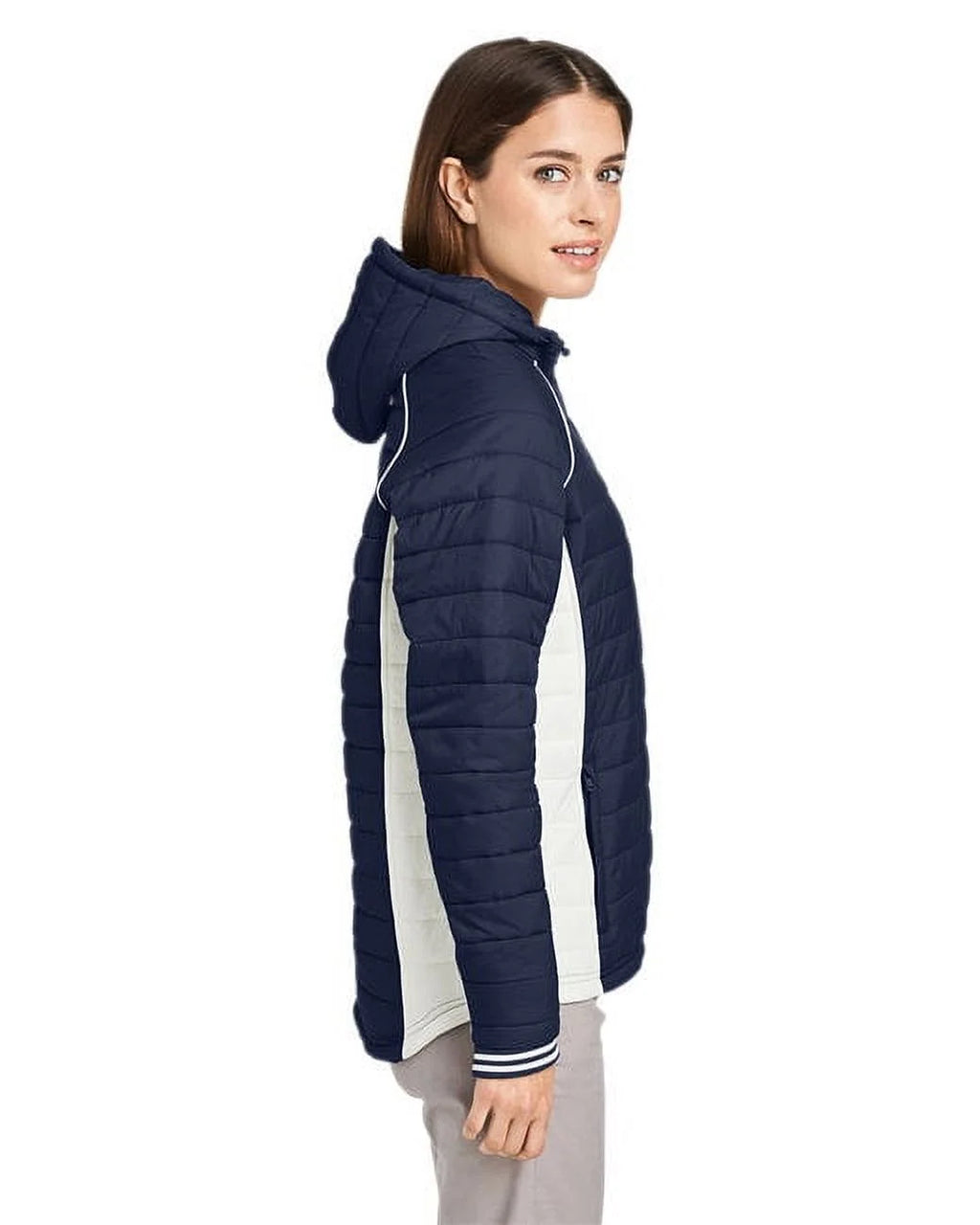 Navy & Antique White Hooded Puffer Jacket X27835