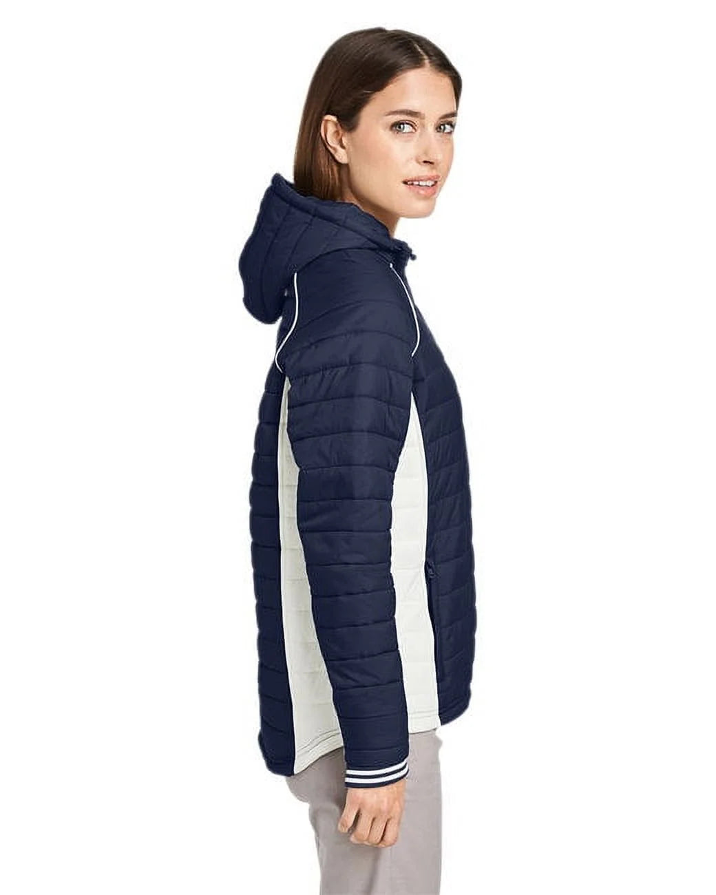 Navy & Antique White Hooded Puffer Jacket X27835