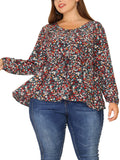 Plus Size V Neck Ruffle Flowy Tunic Blouse J9277