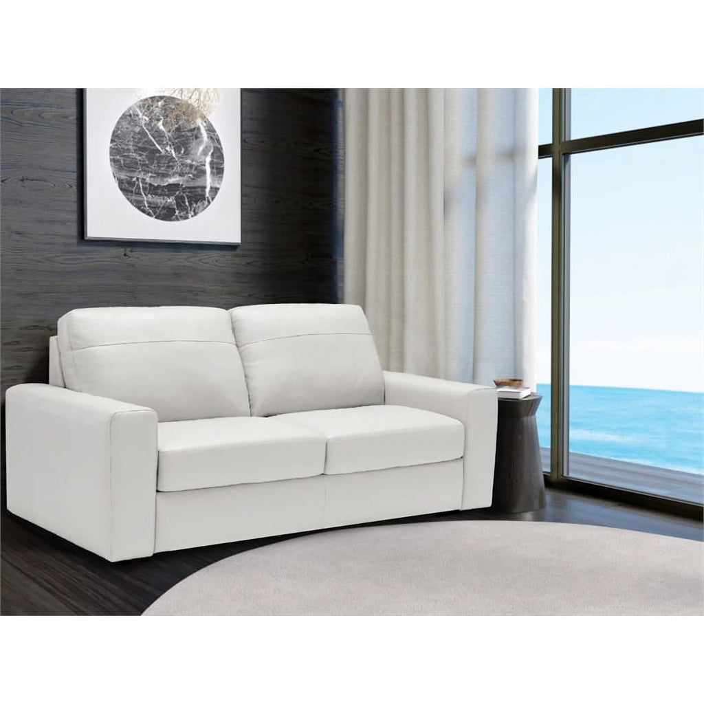 White Leather Sofa Sleeper with Full Size Pull Out Mattress Y6048