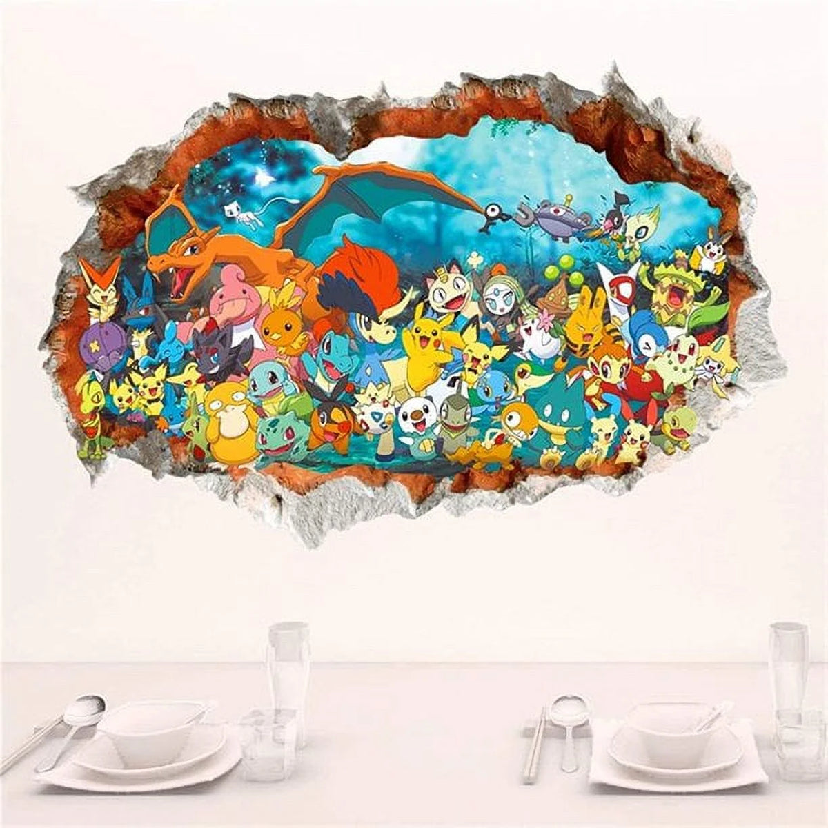 3D Effect Cartoon Pikachu Wall Stickers (Color : S 50X70cm) O54734
