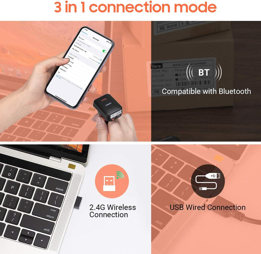 Wireless Ring Barcode Scanner with Bluetooth B882330