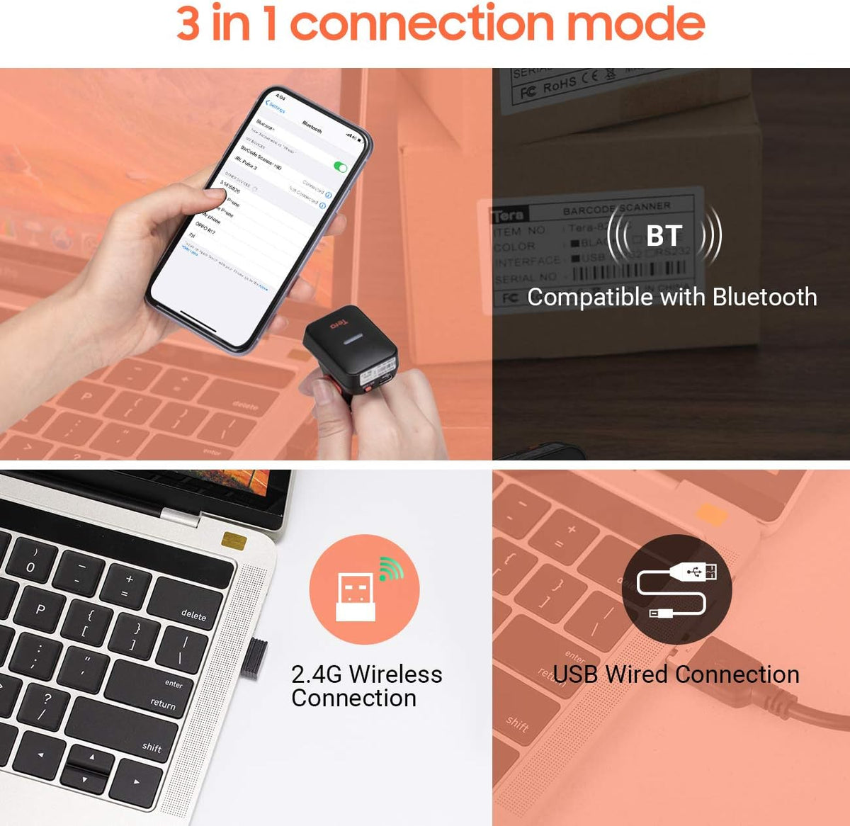 Wireless Ring Barcode Scanner with Bluetooth B882330