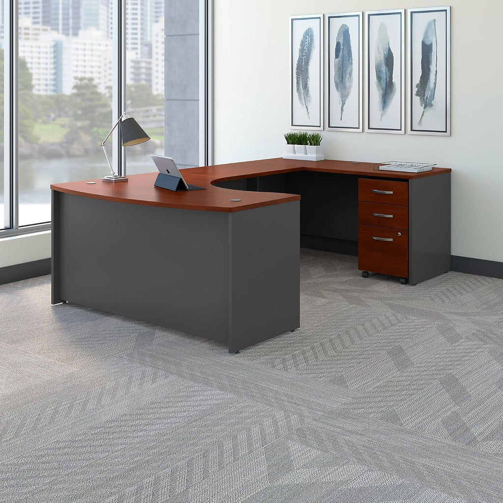 Mocha Cherry U Shaped Desk with Mobile File Cabinet J63609