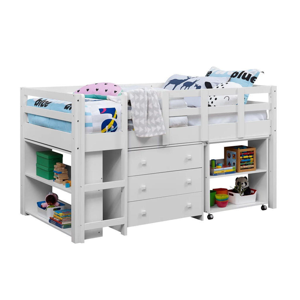 Twin Low Loft Bed with Desk, White M2796