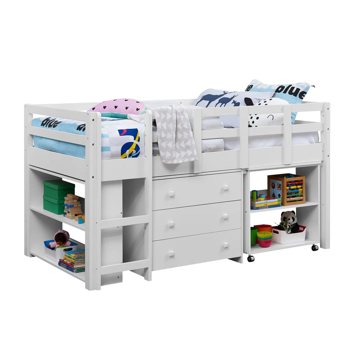 Twin Low Loft Bed with Desk, White M2796