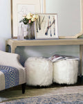 Ivory Faux Fur Ottoman U777