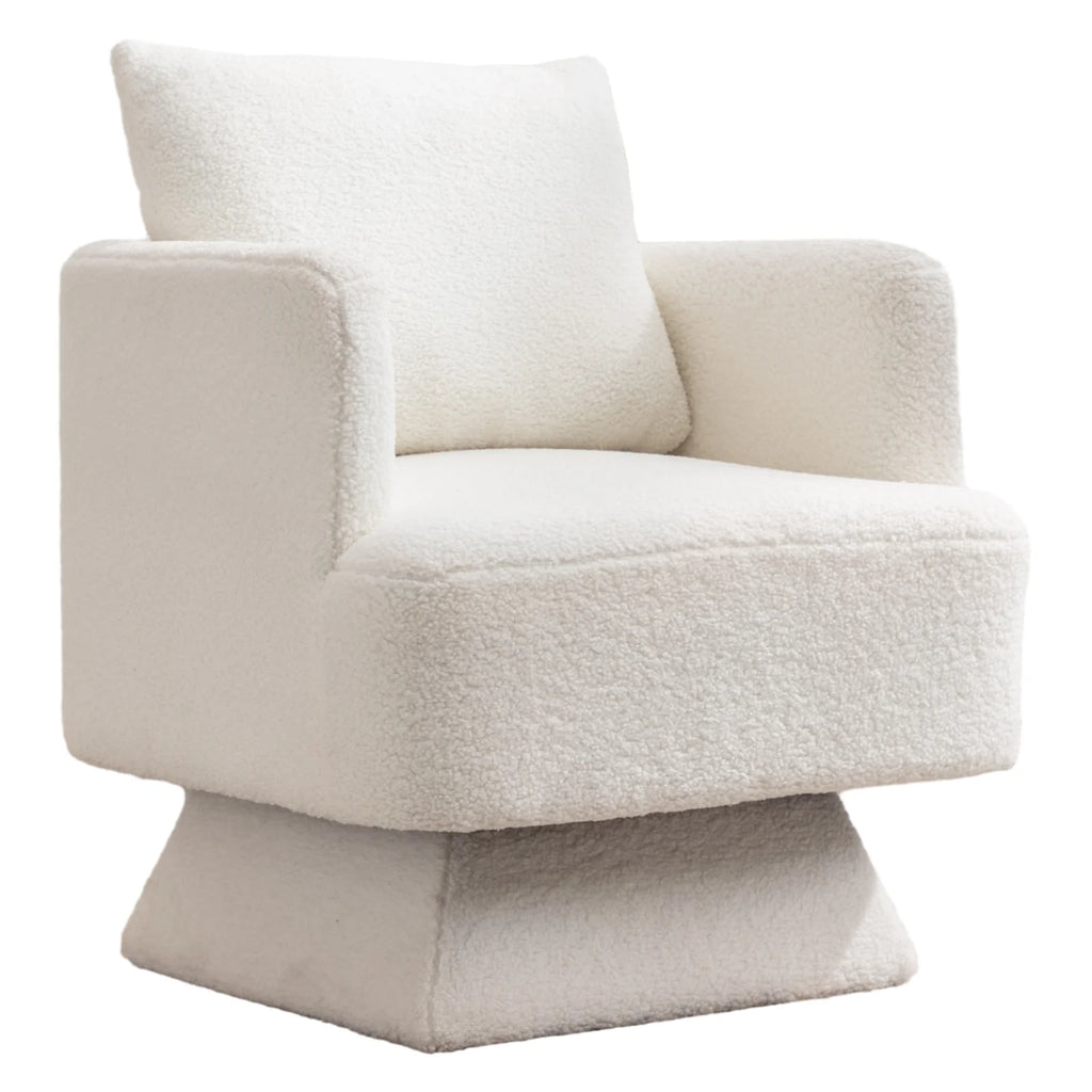 Beige Lamb Wool Swivel Accent Chair F656490