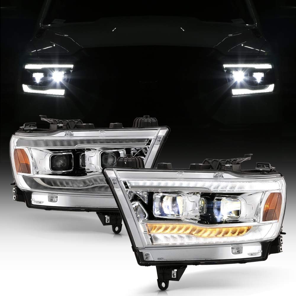 Chrome LED DRL Sequential Signal Dual Projector Headlights Q2135